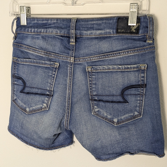 American Eagle Outfitters Pants - American Eagle Denim Shorts 0 Wash Blue Distressed Stretch Cuffed Women Hi Rise